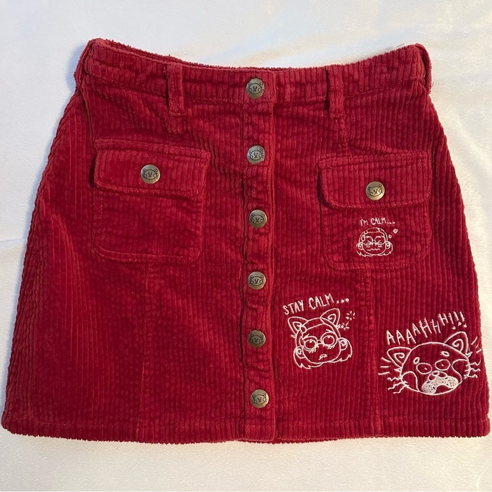 Disney Pixar Turning Red Corduroy Skirt Womens XS Calm Mei Panda Burgundy